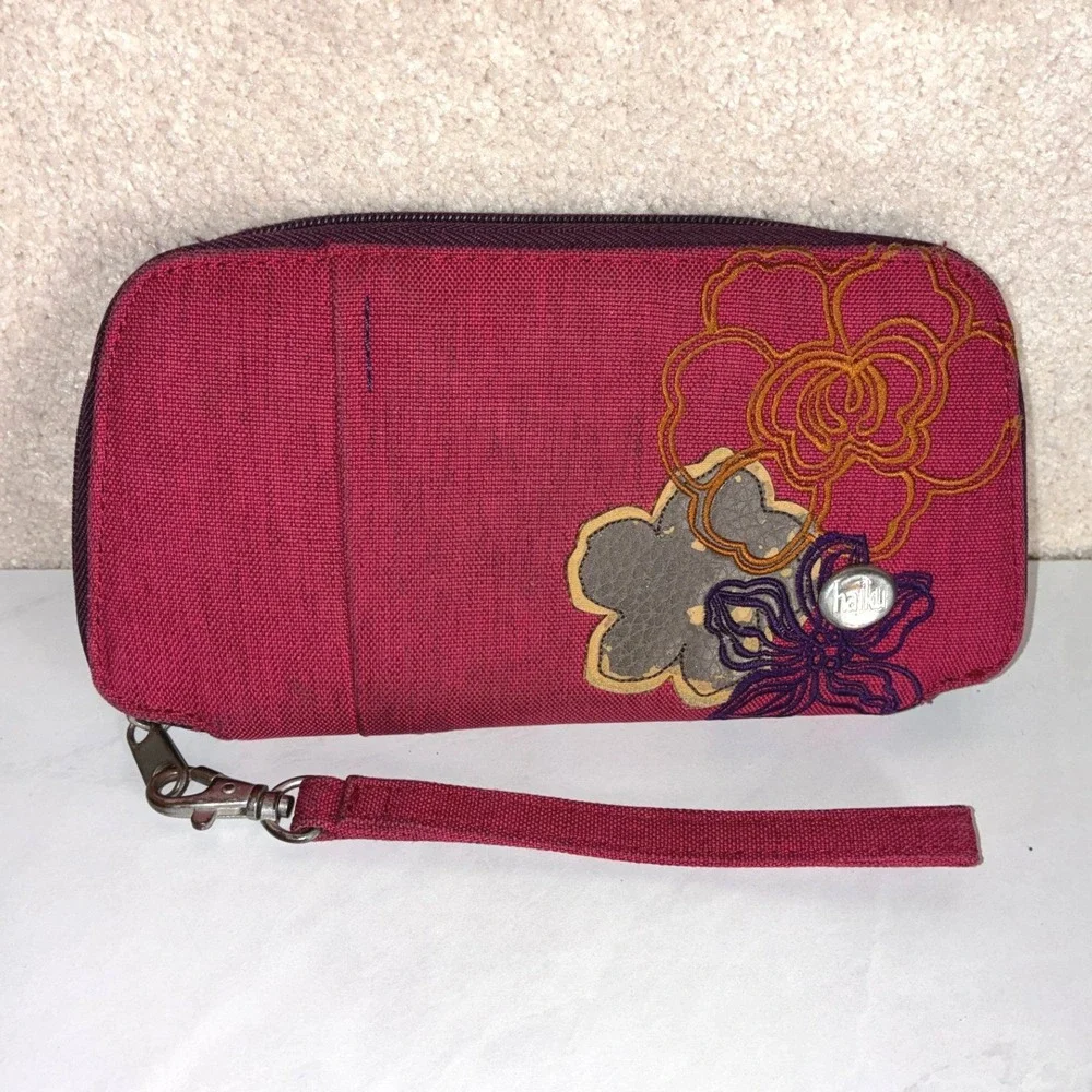 Haiku Red Floral RFID Wristlet Wallet - OS - Embroidered Sustainable Boho Travel